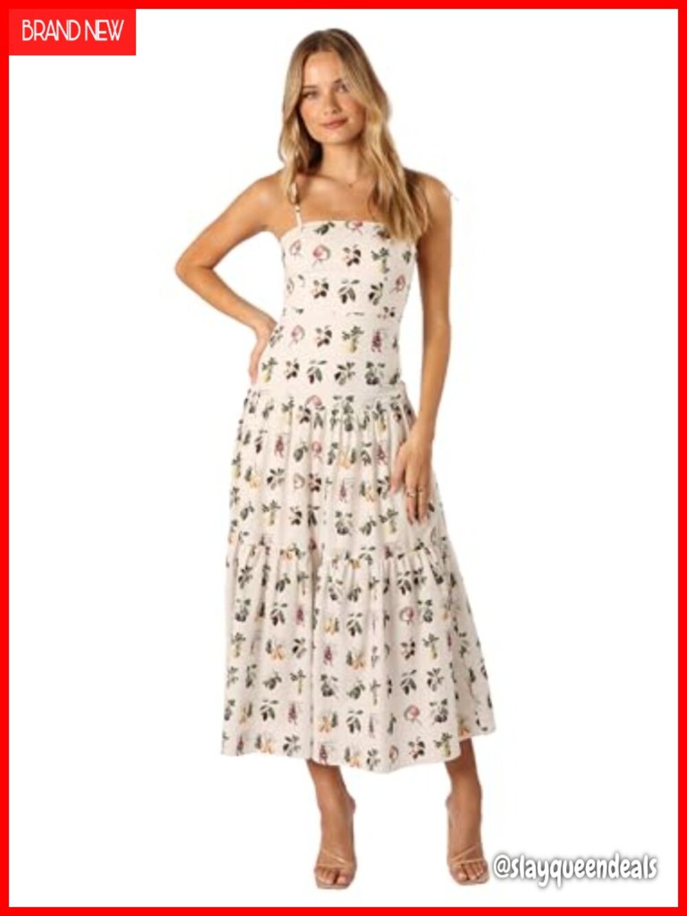Petal & Pup Botanique Midi Dress Square Neck Sleeveless A-Line Floral Print